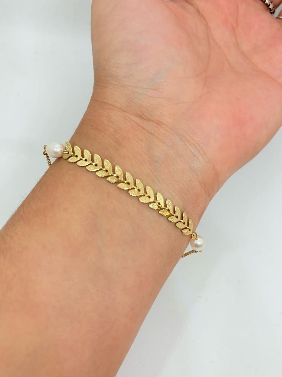 PULSERA PERLAS Y HOJAS