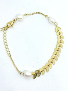 PULSERA PERLAS Y HOJAS