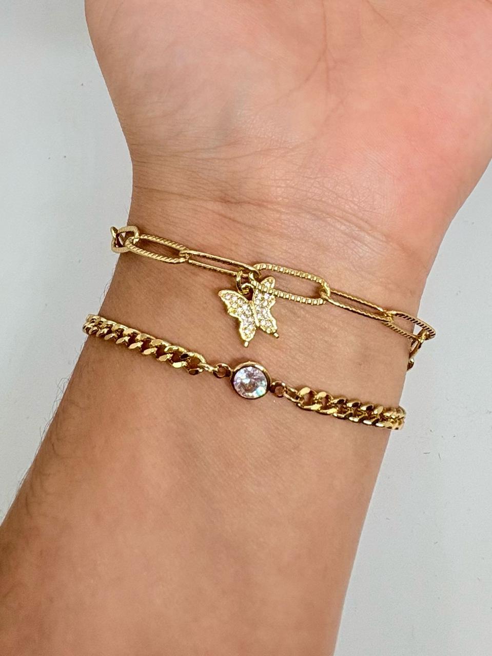 PULSERA DOBLE ESLABONES Y MARIPOSA