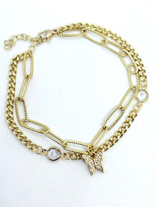 PULSERA DOBLE ESLABONES Y MARIPOSA