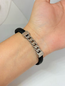 PULSERA PIEL CON CADENA PLATEADA