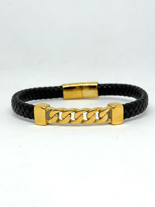 PULSERA PIEL CON CADENA DORADA