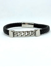Cargar imagen en el visor de la galería, PULSERA PIEL CON CADENA PLATEADA
