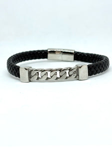 PULSERA PIEL CON CADENA PLATEADA
