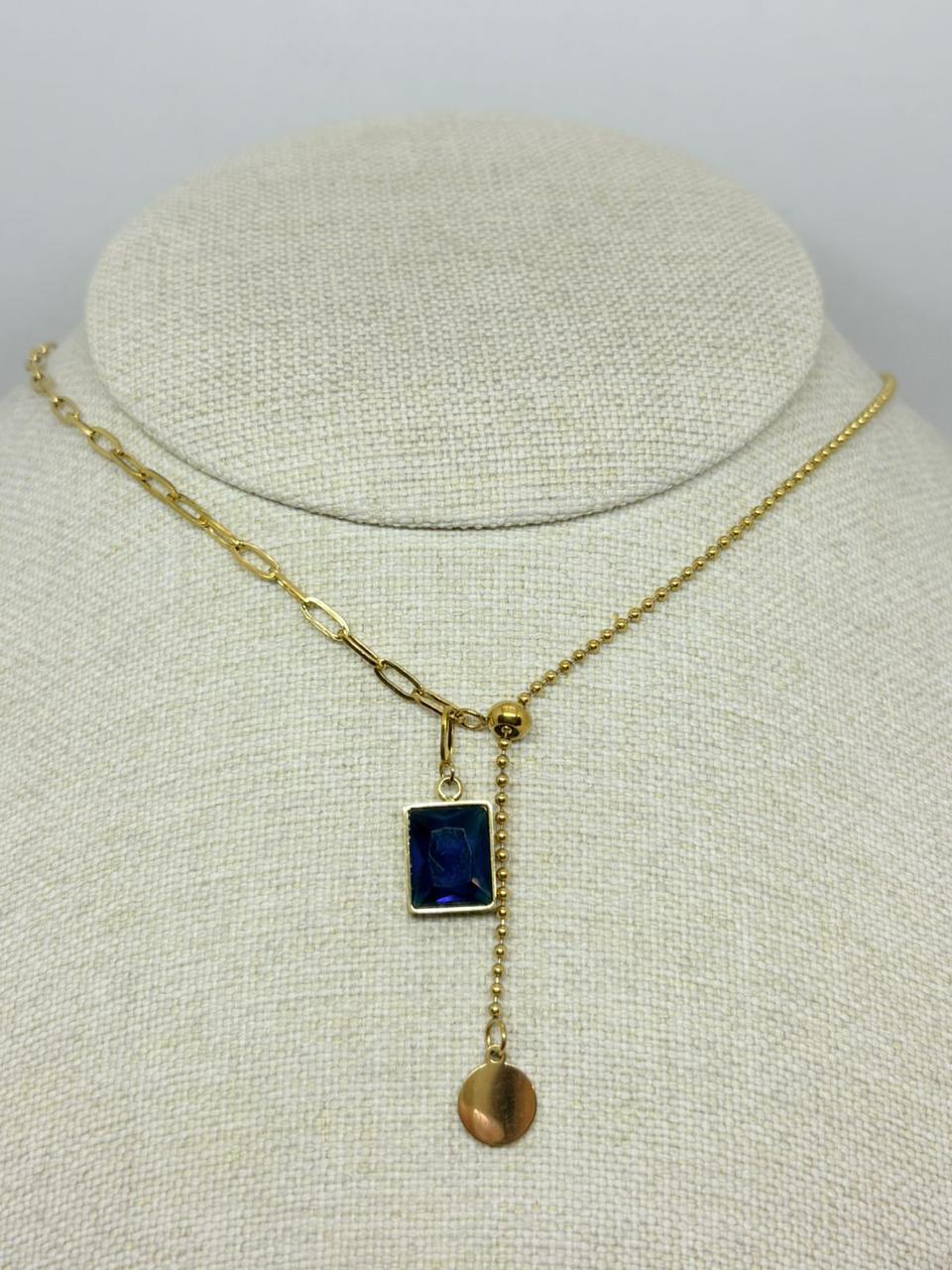 COLLAR CADENA DIJE ZIRCONIA REC. AZUL