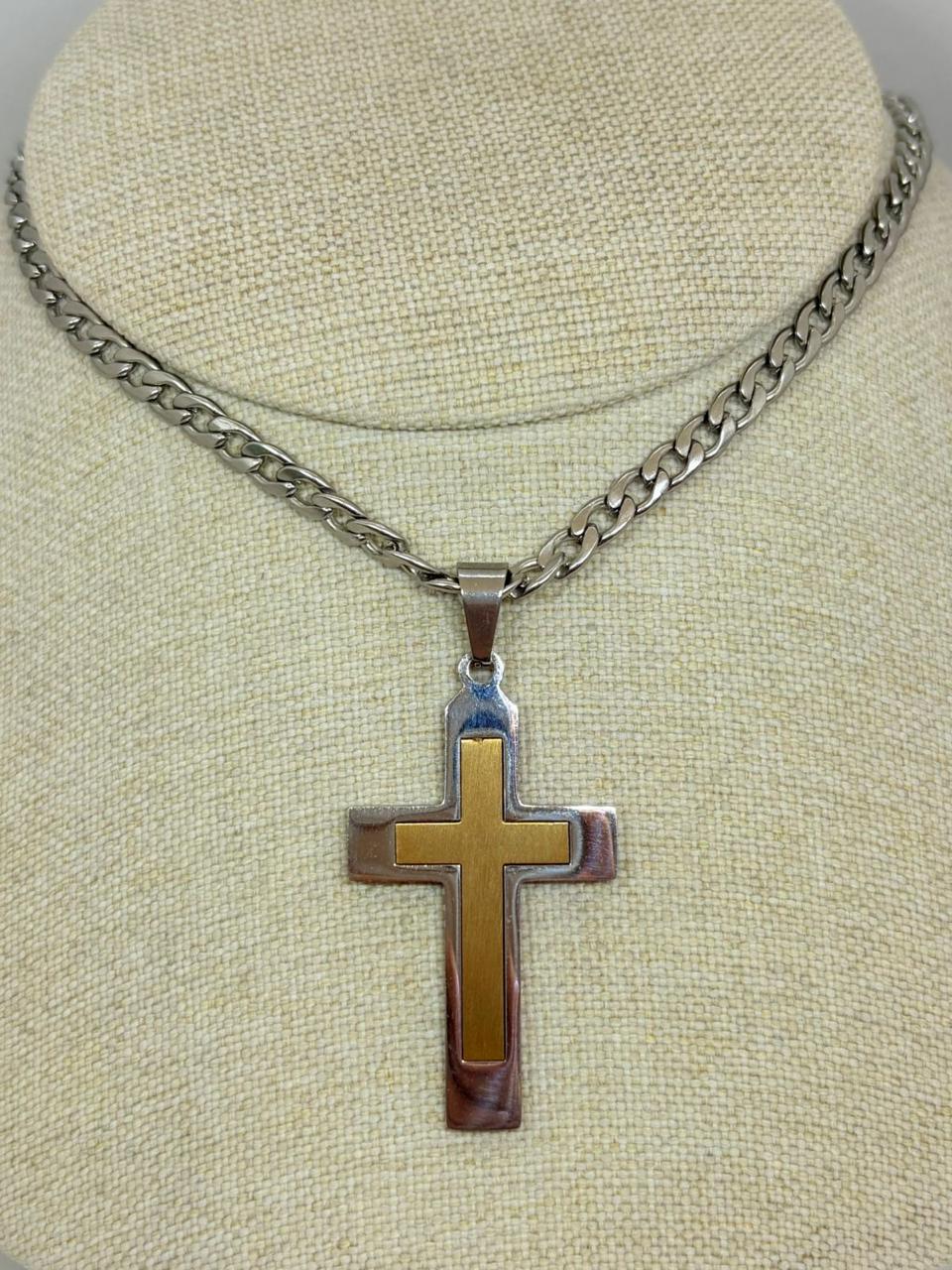 COLLAR CRUZ DOS TONOS MATE/BRILLANTE
