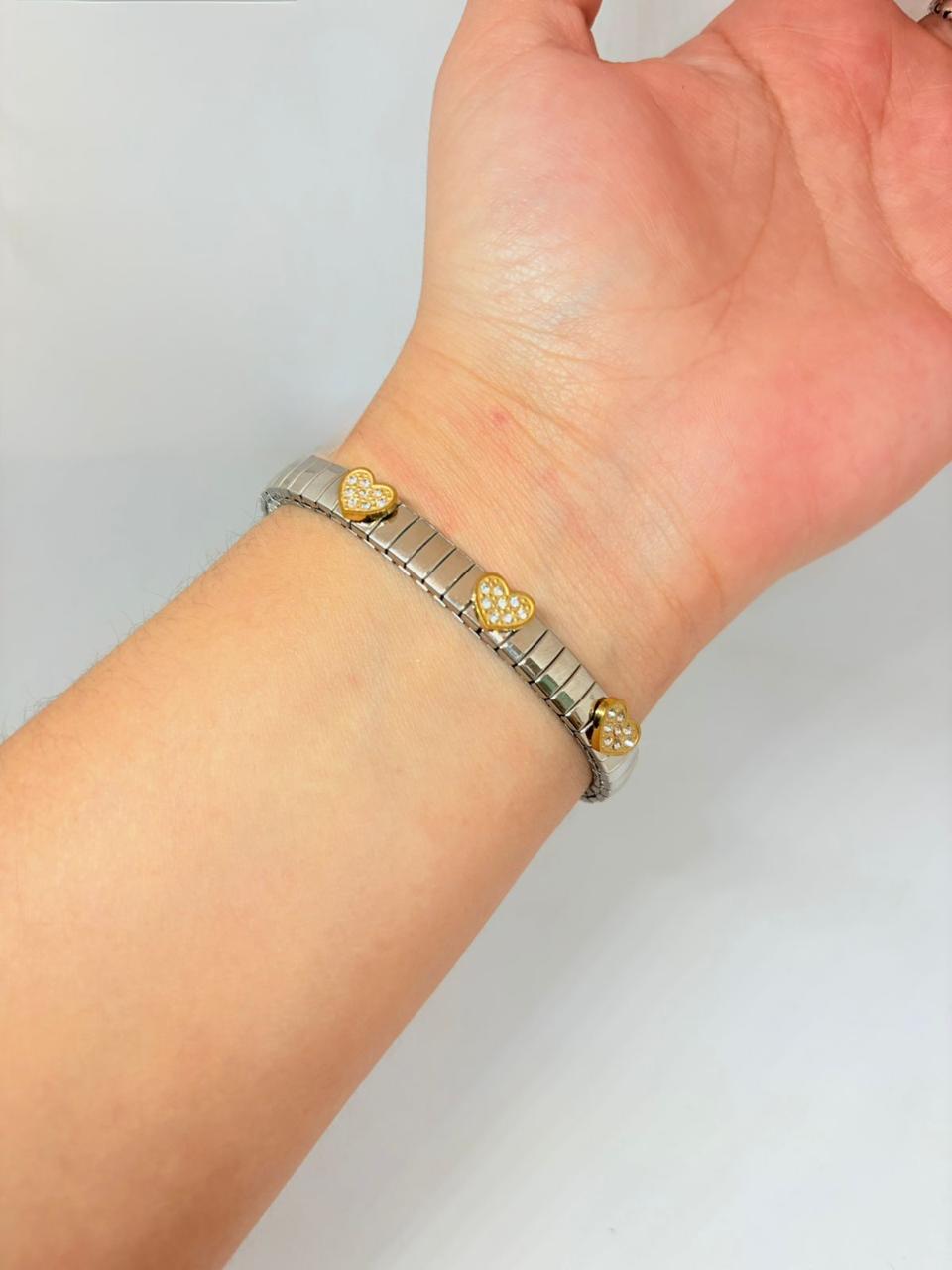 PULSERA ELASTICA CORAZONES CON ZIRCONIA