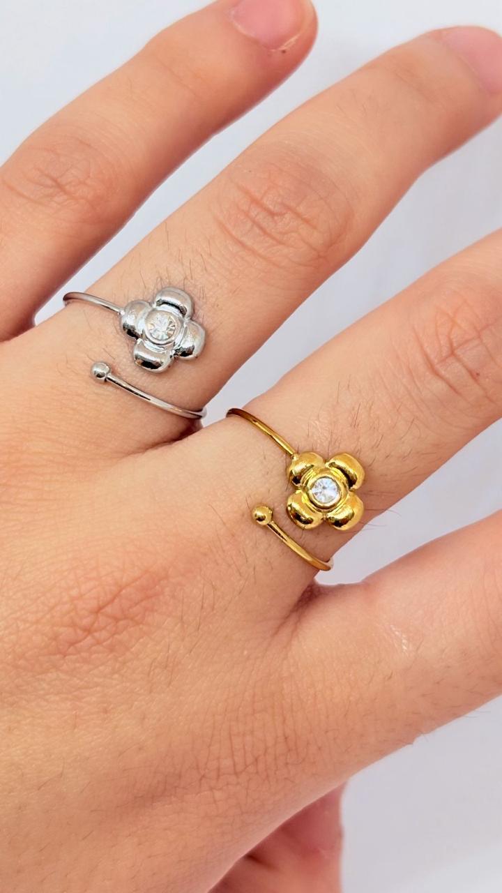 ANILLO AJUSTABLE FLOR CON ZIRCONIA