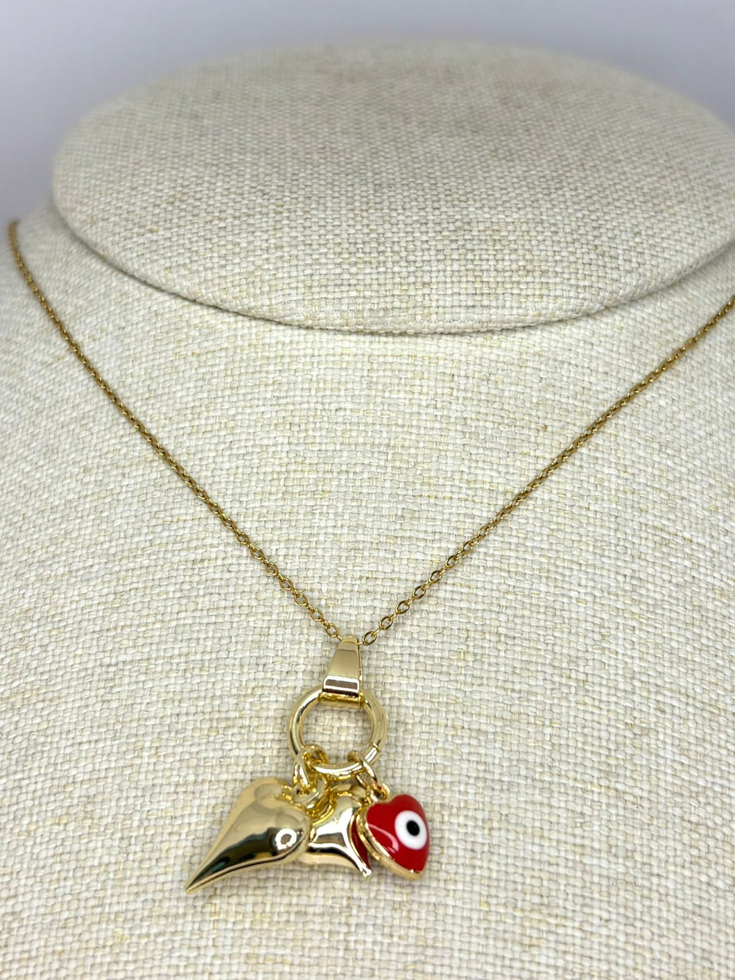 COLLAR DIJES CORAZONES Y OJO TURCO