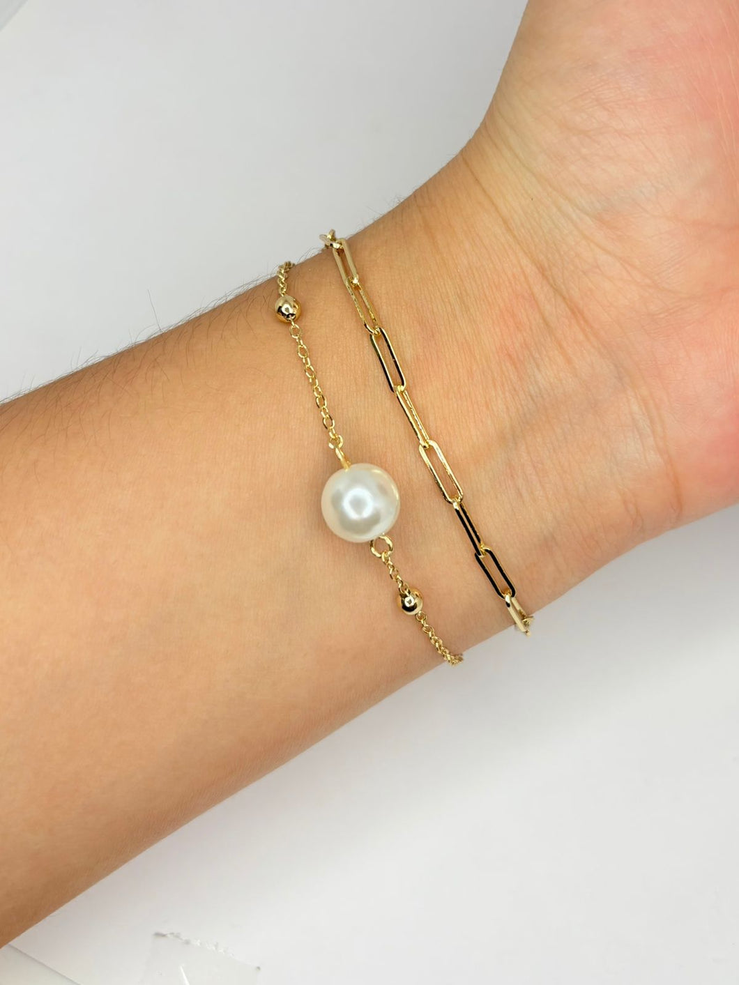 PULSERA DOBLE ESLABON CON PERLA