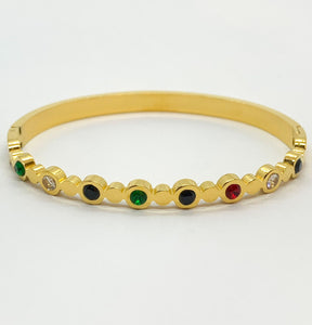 BRAZALETE ACERO DORADO ZIRCONIA COLORES