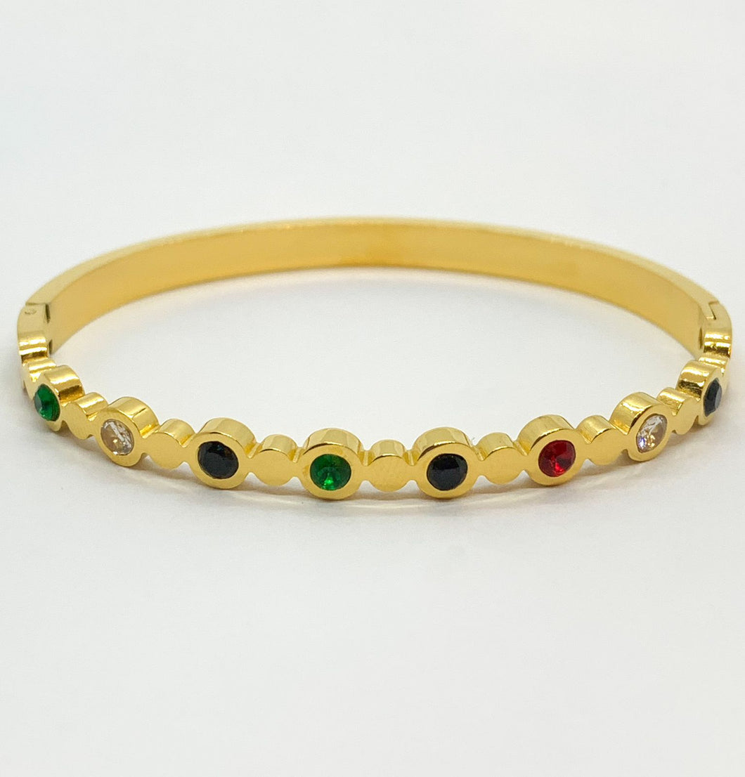 BRAZALETE ACERO DORADO ZIRCONIA COLORES