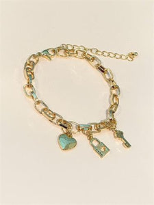 Pulsera Eslabones con Corazón, Llave, Candado Chapa